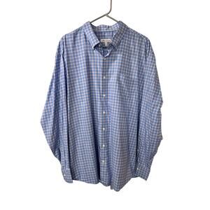 Peter Millar Men's Plaid Long Sleeve Button-Down Dress Shirt Blue White Size 2XL